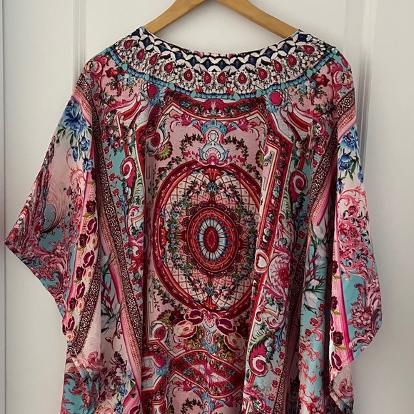 Sakkas Pink Flowy Rhinestone V Neck Long Caftan Dress/Coverup - Picture 5 of 7